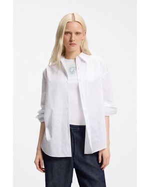 HUGO Oversized-Fit Blouse With Burnout Heart And Logo Print - White