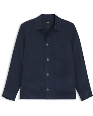 BOSS Relaxed-Fit Overhemd Van Italiaanse Linnen Keperstof - Blauw