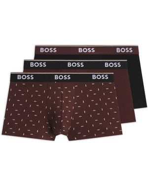 BOSS Paquete De Tres Calzoncillos En Algodón Elástico Con Detalles De Logo - Marrón