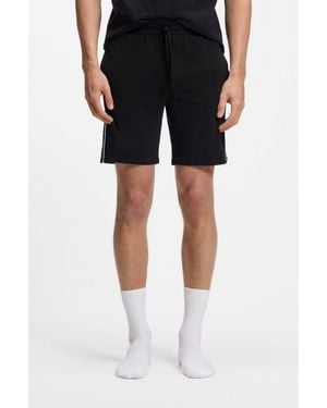 BOSS Stretch-Cotton Pyjama Shorts With Signature-Stripe Trims - Black