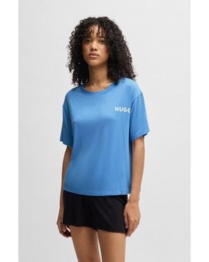 HUGO Relaxed-Fit Stretch-Jersey Pyjama T-Shirt With Contrast Logo - Blue