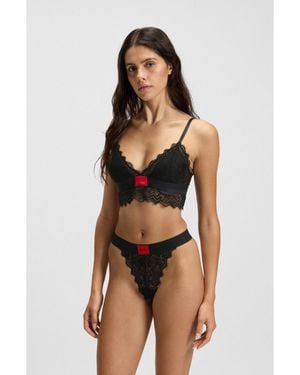 HUGO Lace Thong With Logo Label - Black
