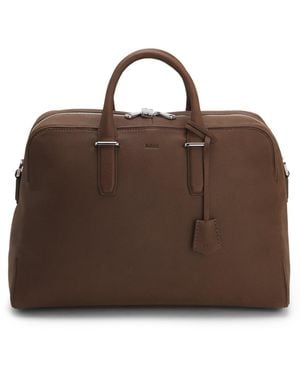 BOSS Grained-Leather Holdall With Emed Logo - Brown