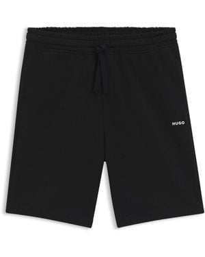 HUGO Short Van Katoenen Sweatstof Met Logoprint - Zwart
