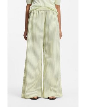 BOSS Cotton-Poplin Trousers With Vertical Stripe - Green
