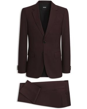 BOSS Slim-Fit Anzug Aus Fein Gemusterter Schurwolle - Schwarz