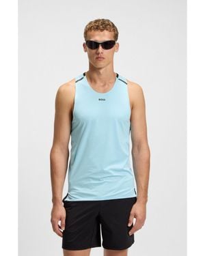 BOSS Active Mesh-Jersey Tank Top With Decorative Reflective Details - Blue