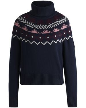 BOSS Equestrian Rollneck Jumper With Knitted Pattern - Blue
