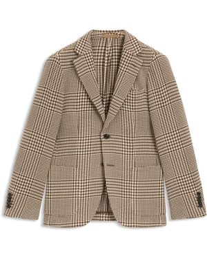 BOSS Slim-Fit Blazer Van Scheerwol Met Ruitdessin - Bruin