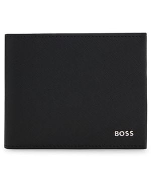 BOSS Structured Trifold Wallet With Polished Logo Lettering - Black