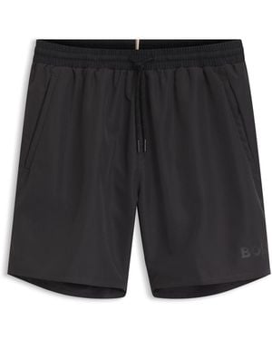 BOSS Badeshorts Mit Kontrastfarbenem Logo Und Paspelierung - Schwarz
