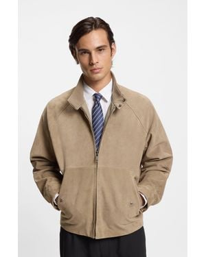 HUGO Beige Men's Leather Jackets Size M - Natural