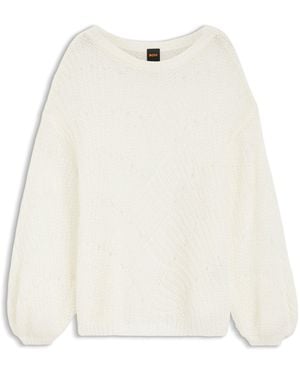 BOSS Wool-Blend Sweater With Open Knit - Natural
