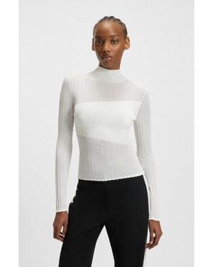 HUGO Mock-Neck Jumper With Sheer And Solid Effects - White