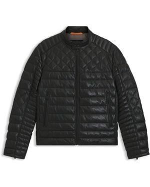 BOSS Veste Regular En Cuir Nappa Avec Matelassage Mélangé - Noir