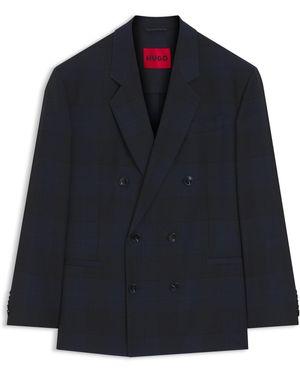 HUGO Modern-Fit Blazer Van Scheerwol Met Ruitdessin - Blauw