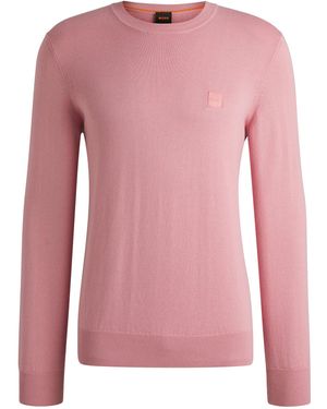 BOSS Pullover Aus Baumwolle Und Kaschmir Mit Logo-Label - Pink