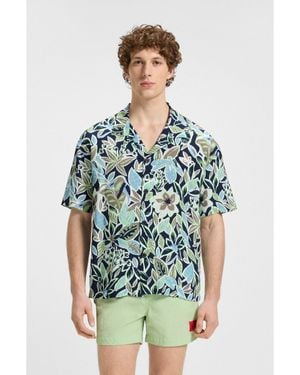 HUGO Relaxed-Fit Beach Shirt With All-Over Print - Blue