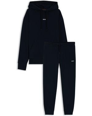 BOSS Trainingspak Van Katoenen Sweatstof Met Contrastlogo's - Blauw