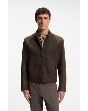 BOSS Suede Jacket With Zipped Cuffs - Brown