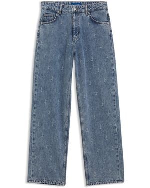 HUGO Loose-Fit Jeans Met Wijde Pijpen Van Logo-Jacquarddenim - Blauw