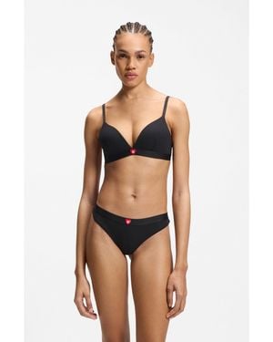 HUGO Low-Rise Ribbed Thong With Heart Logo - Black