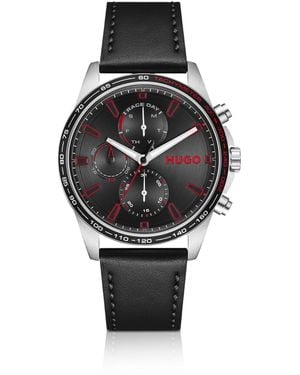 HUGO #Drift Uhr Mit Schwarzem Zifferblatt Und Schwarzem Lederarmband