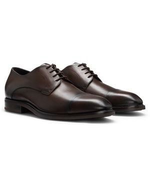 BOSS Leather Derby Shoes With Cap Toe - Brown