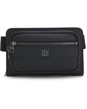 HUGO Grained Faux-Leather Belt Bag With Stacked-Logo Trim - Black