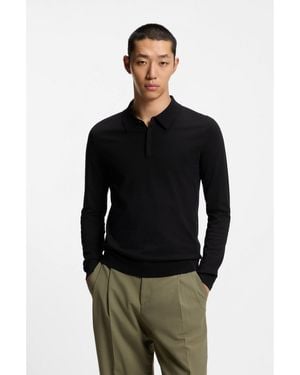 HUGO Slim-Fit Knit Polo With Rear Logo - Black