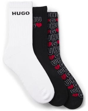 HUGO Three-Pack Of Short-Length Socks With Logos - Black