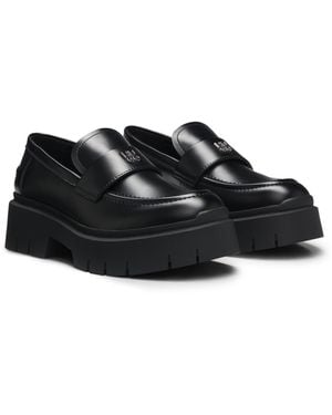 HUGO Stacked-Logo Loafers - Black