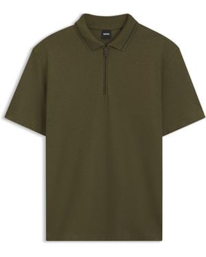 BOSS Polo De Piqué Con Tapeta De Cremallera - Verde