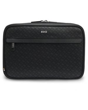 BOSS Toilettas Met Monogram En Reliëflogo Van Folie - Zwart
