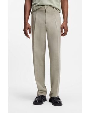 HUGO Modern-Fit Trousers With Herringbone Weave - Natural