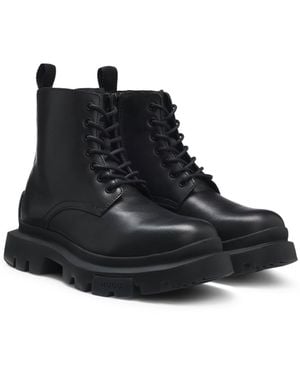HUGO Lace-Up Leather Boots With Chunky Sole - Black