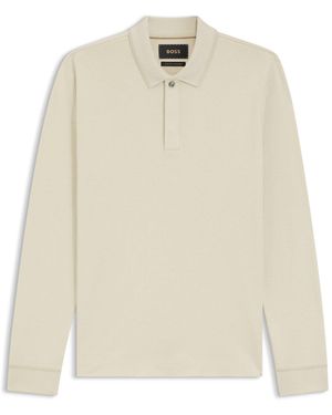 BOSS Cotton-Cashmere Polo Shirt With Covered Placket - Natural