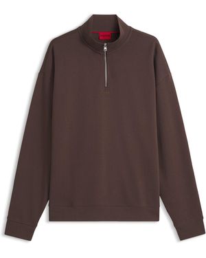 HUGO Sudadera Relaxed Fit De Algodón Con Cuello Con Cremallera - Marrón