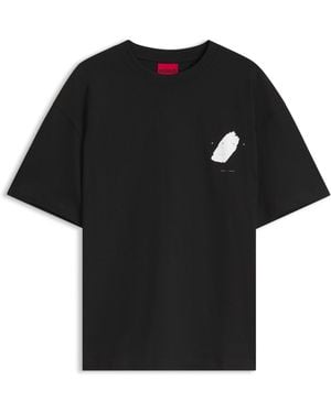 HUGO Oversized-Fit T-Shirt Van Katoen Met Artwork Op De Achterkant - Zwart