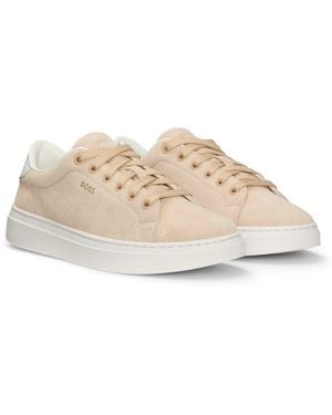 BOSS Suede Trainers With Leather Backtab - Natural