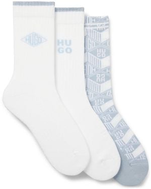 HUGO Three-Pack Of Ribbed Short Socks With Logo Details - Blue