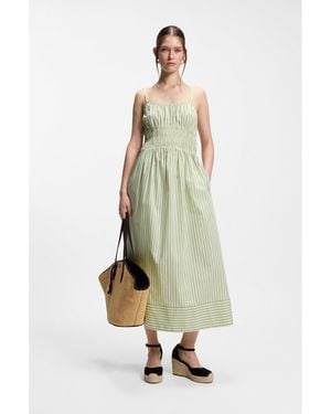 BOSS Cotton-Poplin Dress With Vertical Stripe - Green