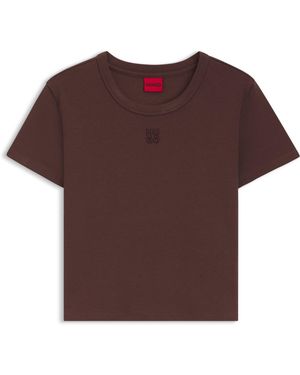 HUGO T-Shirt Slim En Coton Mélangé À Logo Revisité Brodé - Marron
