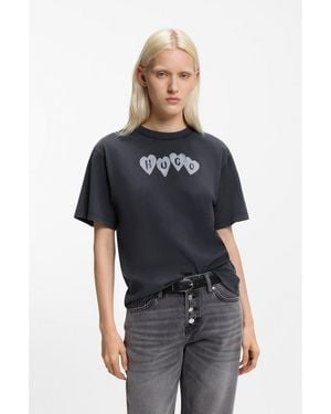 HUGO Cotton-Jersey T-Shirt With Heart Logo - Black