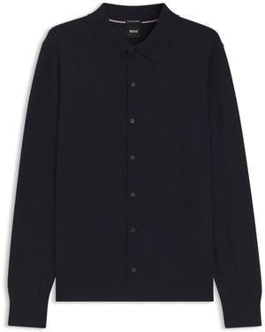 BOSS Cardigan Aus Schurwolle Mit Polokragen - Blau