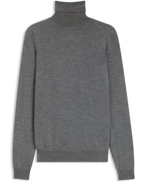 HUGO Merino-Wool Rollneck Jumper With Embroidered Logo - Grey