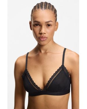 HUGO Lace Triangle Bra With Logo Waistband - Black