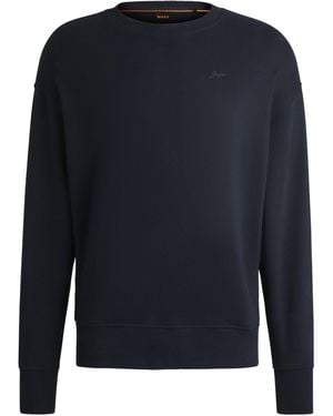 BOSS Cotton-Terry Slim-Fit Sweatshirt With Mini Logo - Blue