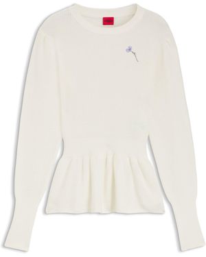 HUGO Pullover Aus Baumwolle Mit Abnehmbarer Blumenbrosche - Weiß