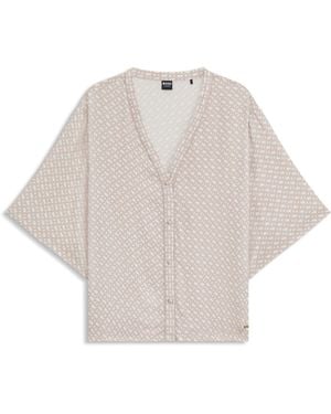BOSS Camisa De Pijama De Satén Con Estampado Integral De Monogramas - Blanco